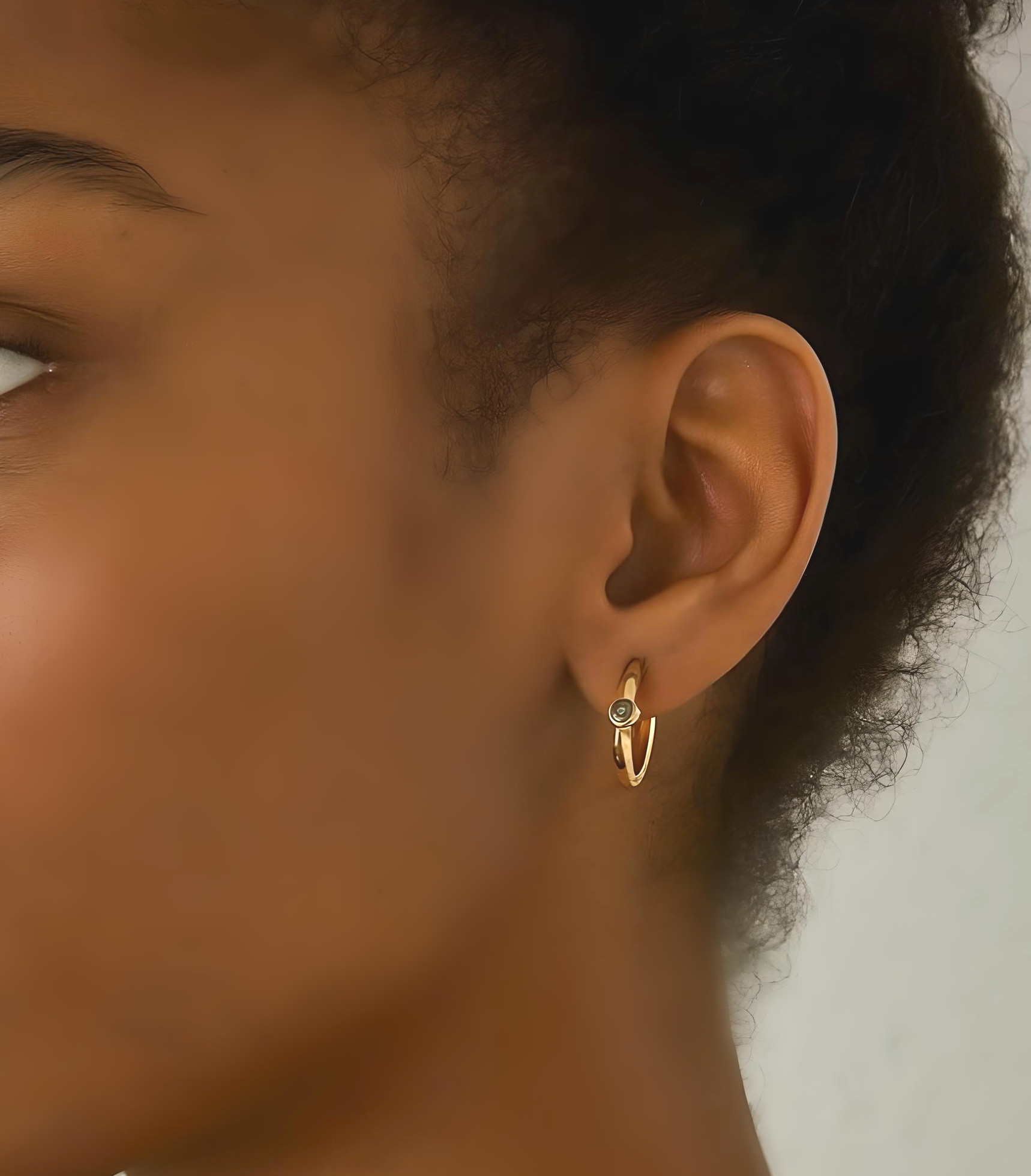 Gold and Central Blue Stone Hoop Earrings