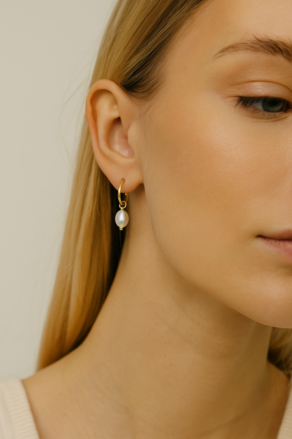 Delicate Pearls Gold Plated Semi Hoop Earrings