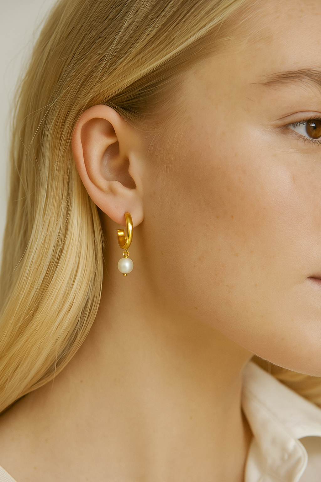 Large Semi Hoop Earrings with Seashell Pearls
