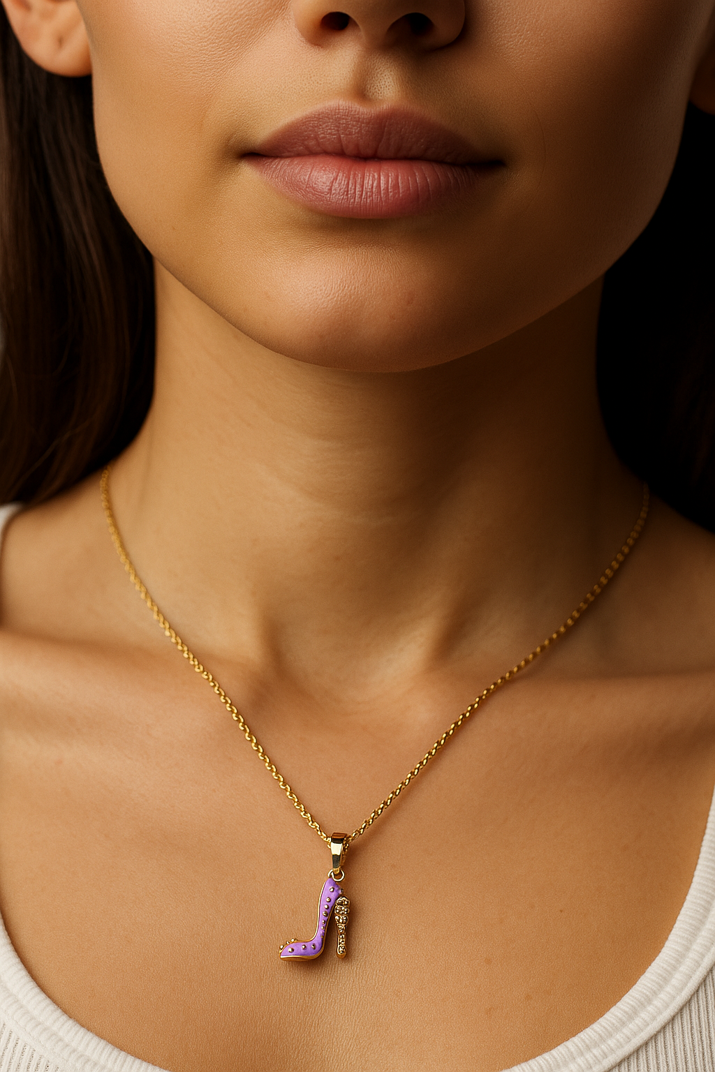 Dainty Shoe Pendant in Purple