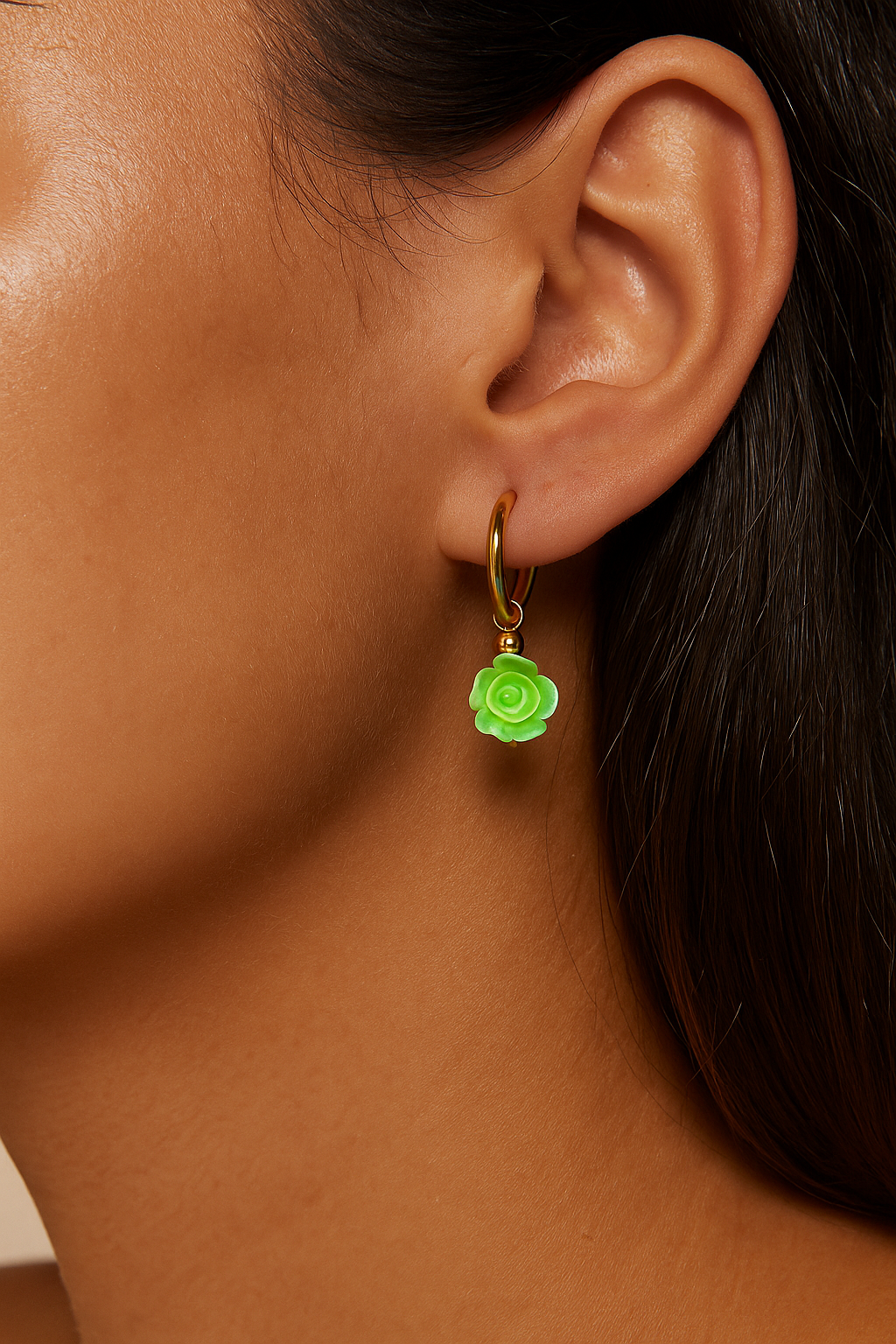 Neon Green Flowers Earrings Charms