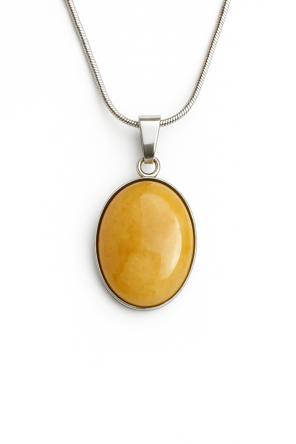 Yellow Jade Stainless Steel Pendant Necklace