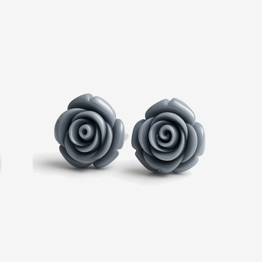 Large Grey Flowers Stud Earrings