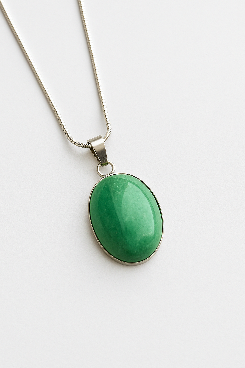 Green Aventurine Stainless Steel Pendant Necklace