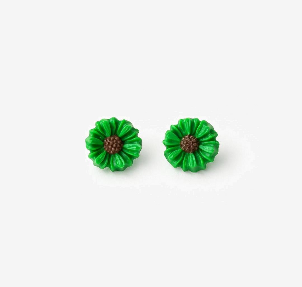 Small Green Daisy Stud Earrings