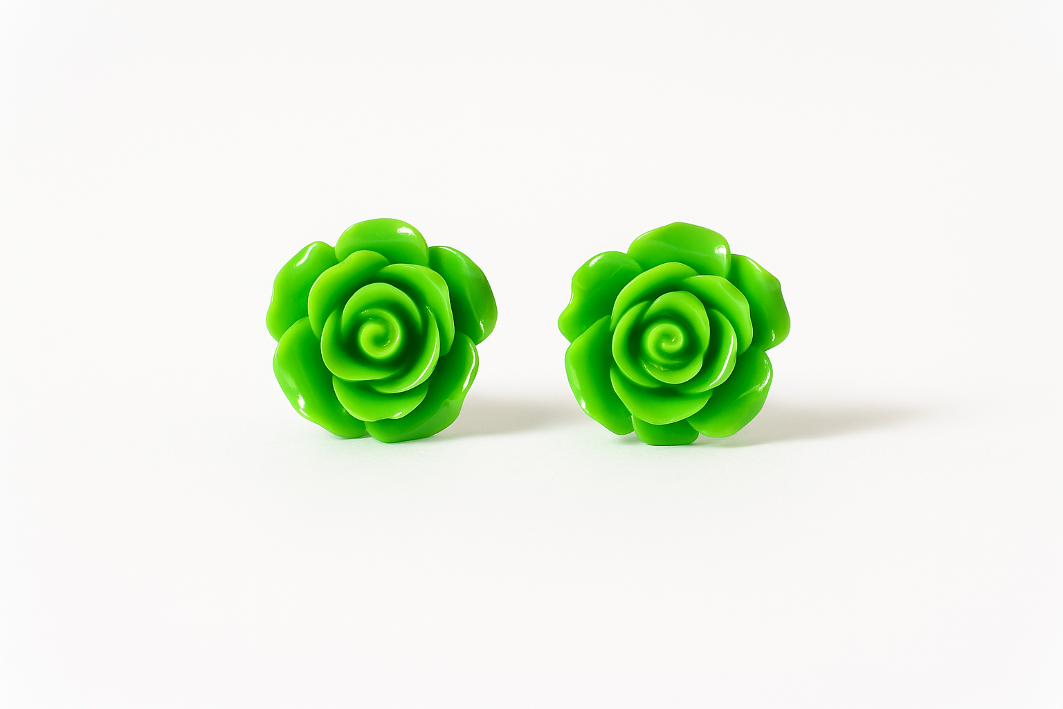 Large Green Rose Flower Earrings