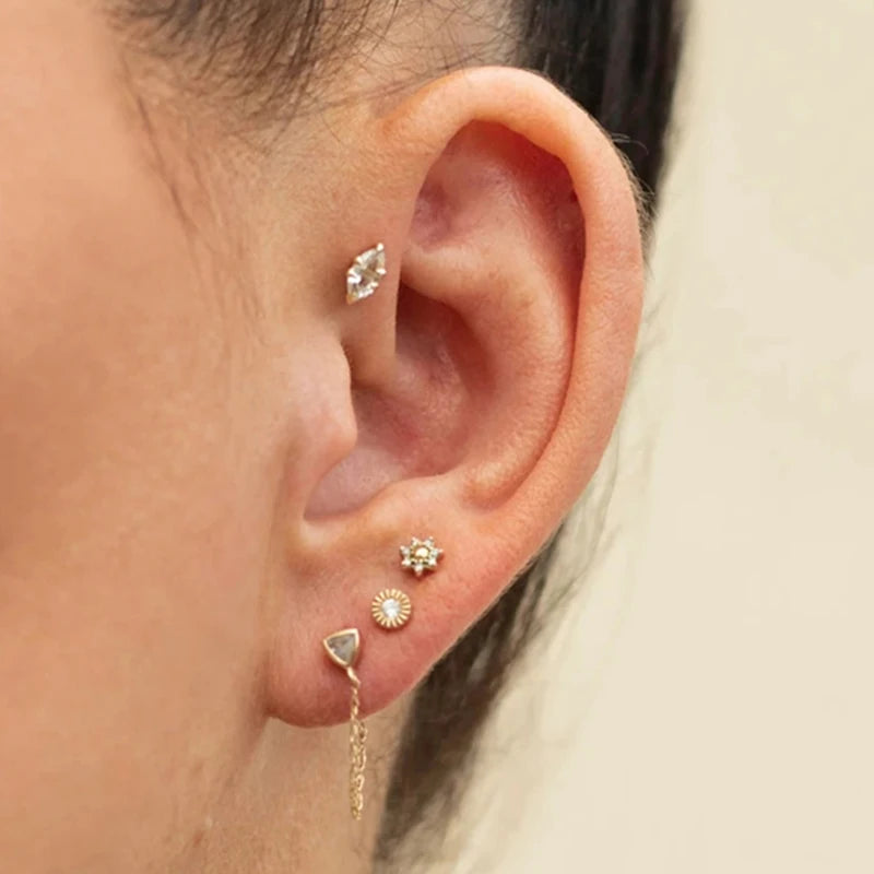 Triangle Gold Plated Chain Stud Earrings