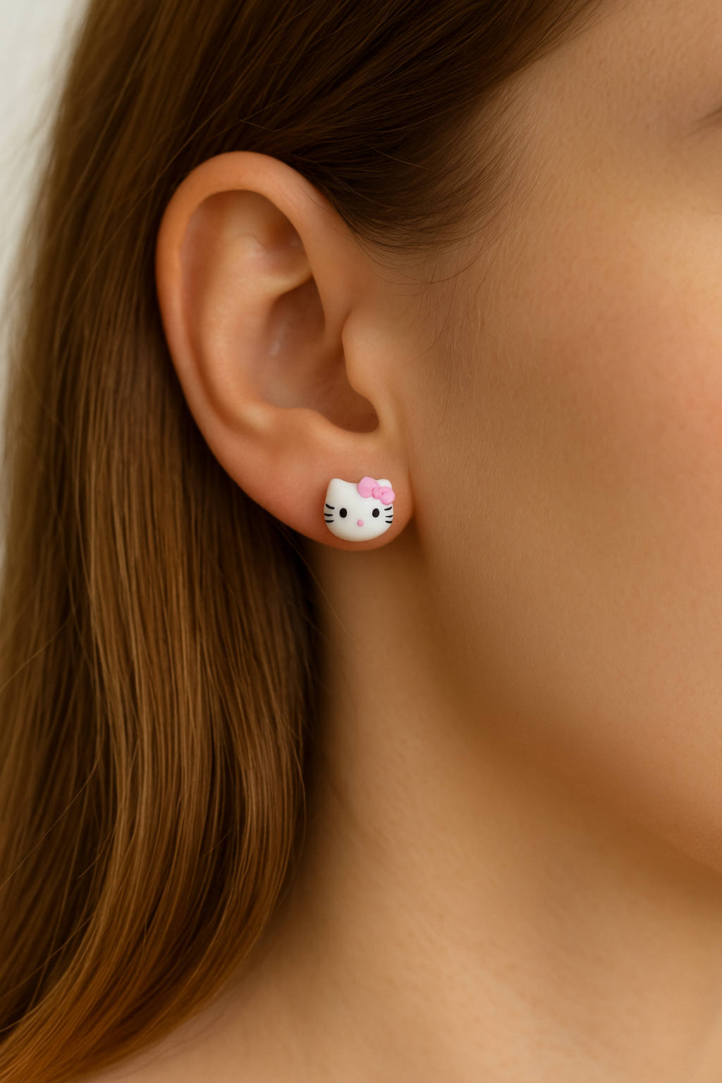 Mini White Kitten Stud Earrings
