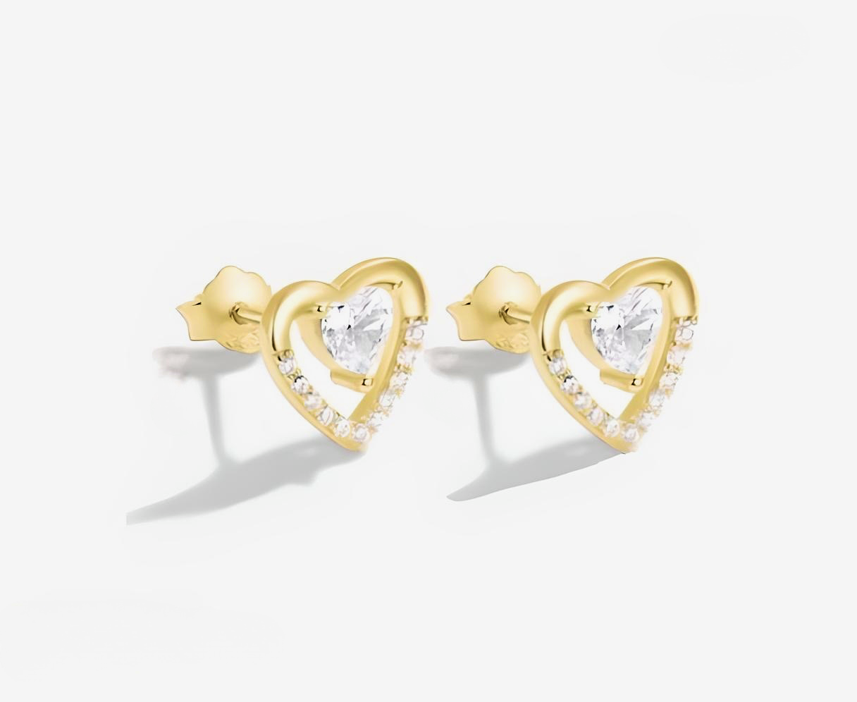 Statement Hearts and Central Stone Stud Earrings