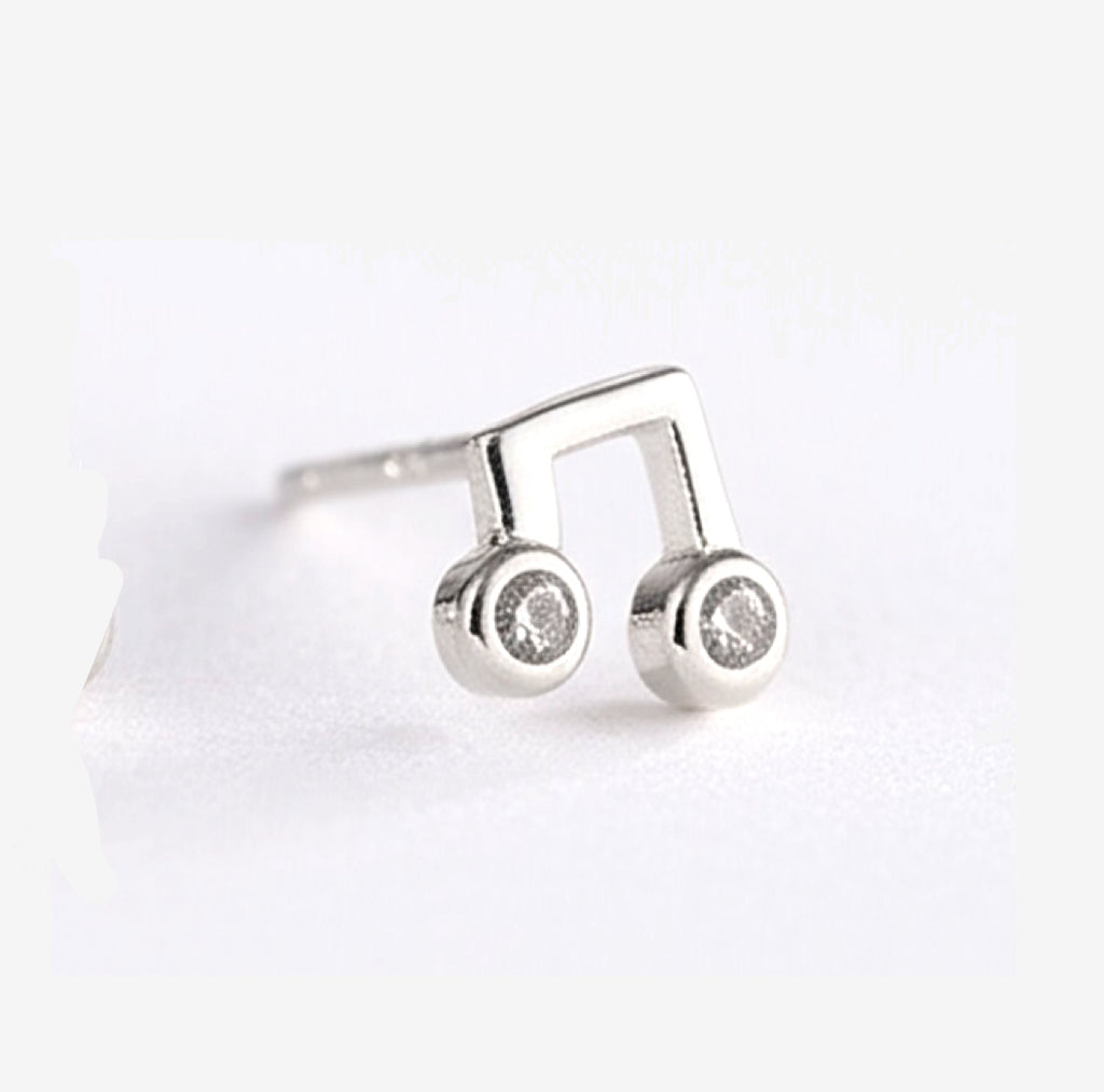 Music Note Sterling Silver Single Stud Earrings