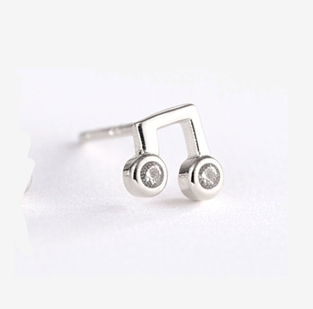 Music Note Sterling Silver Single Stud Earrings
