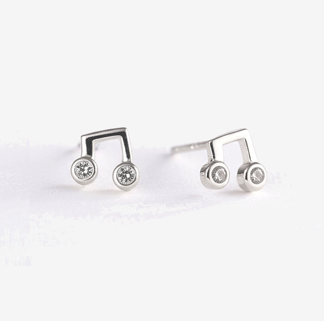 Music Note Sterling Silver Single Stud Earrings