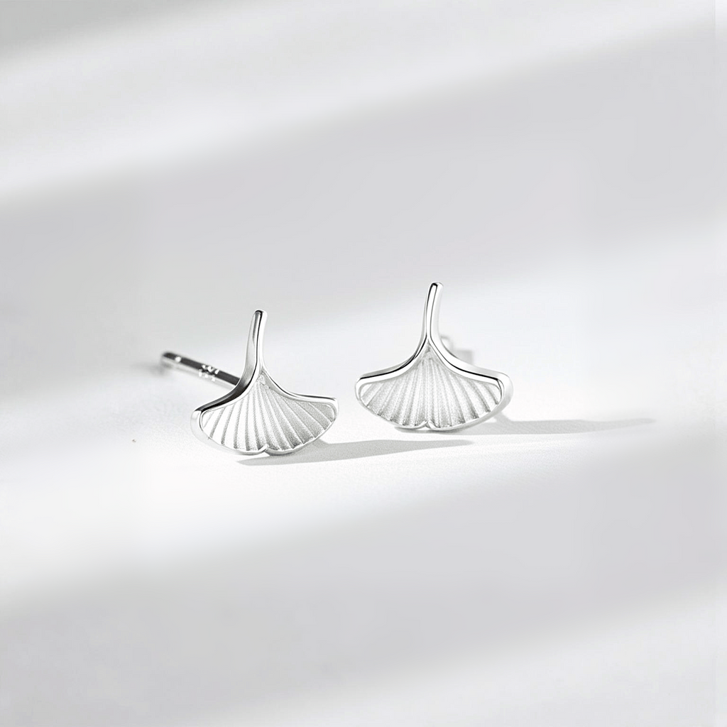 Delicate Ginco Biloba Leaf Stud Earrings