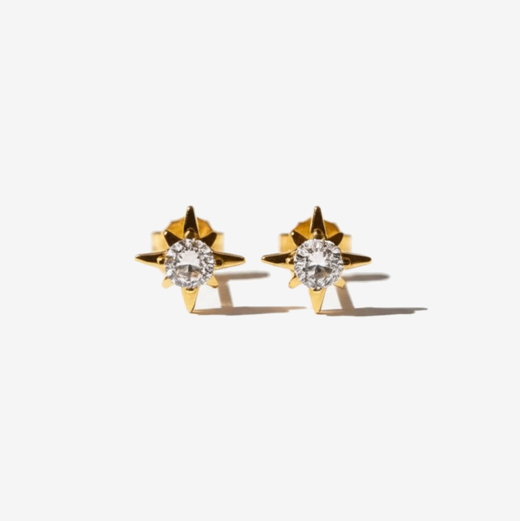 Eight Pointed Star Gold Plated Silver Stud Earrings
