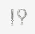 Cubic Zirconia and Pearls Sterling Silver Hoop Earrings