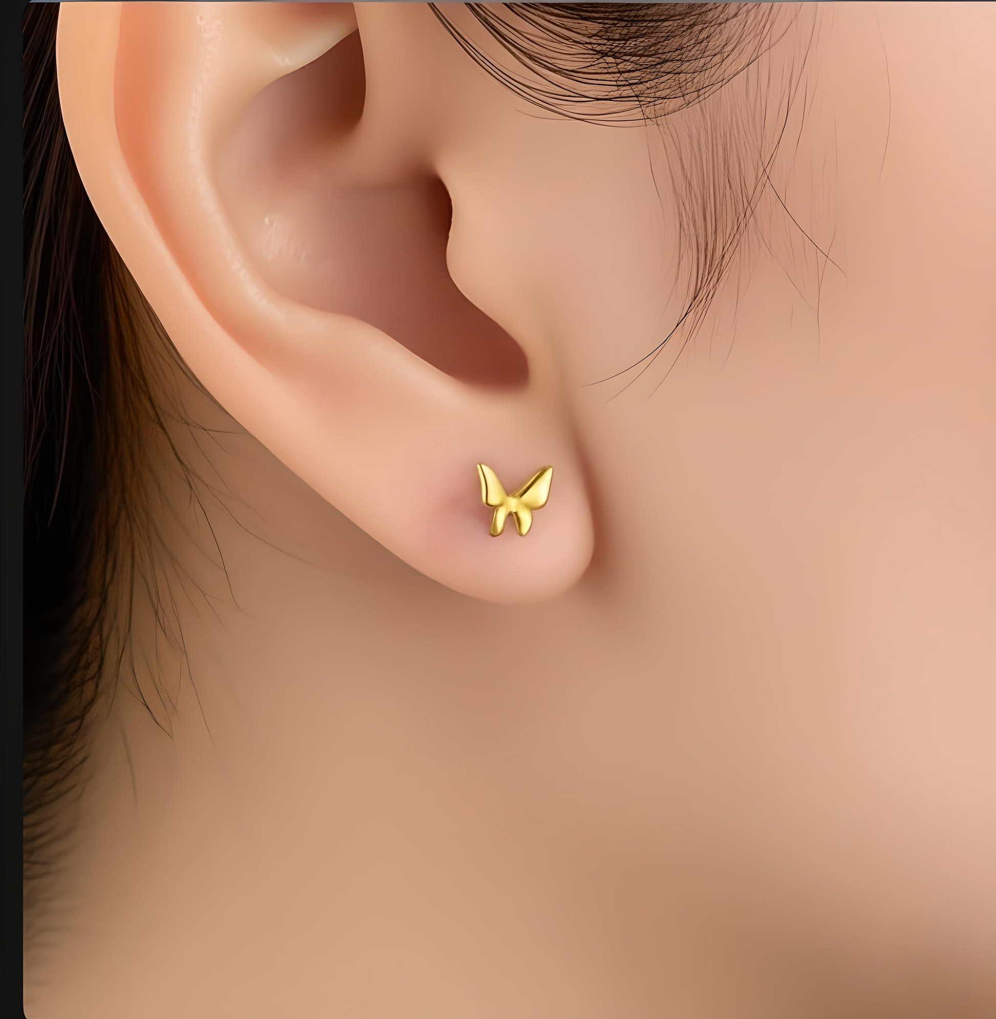 Simple Butterfly Gold Plated Silver Stud Earrings