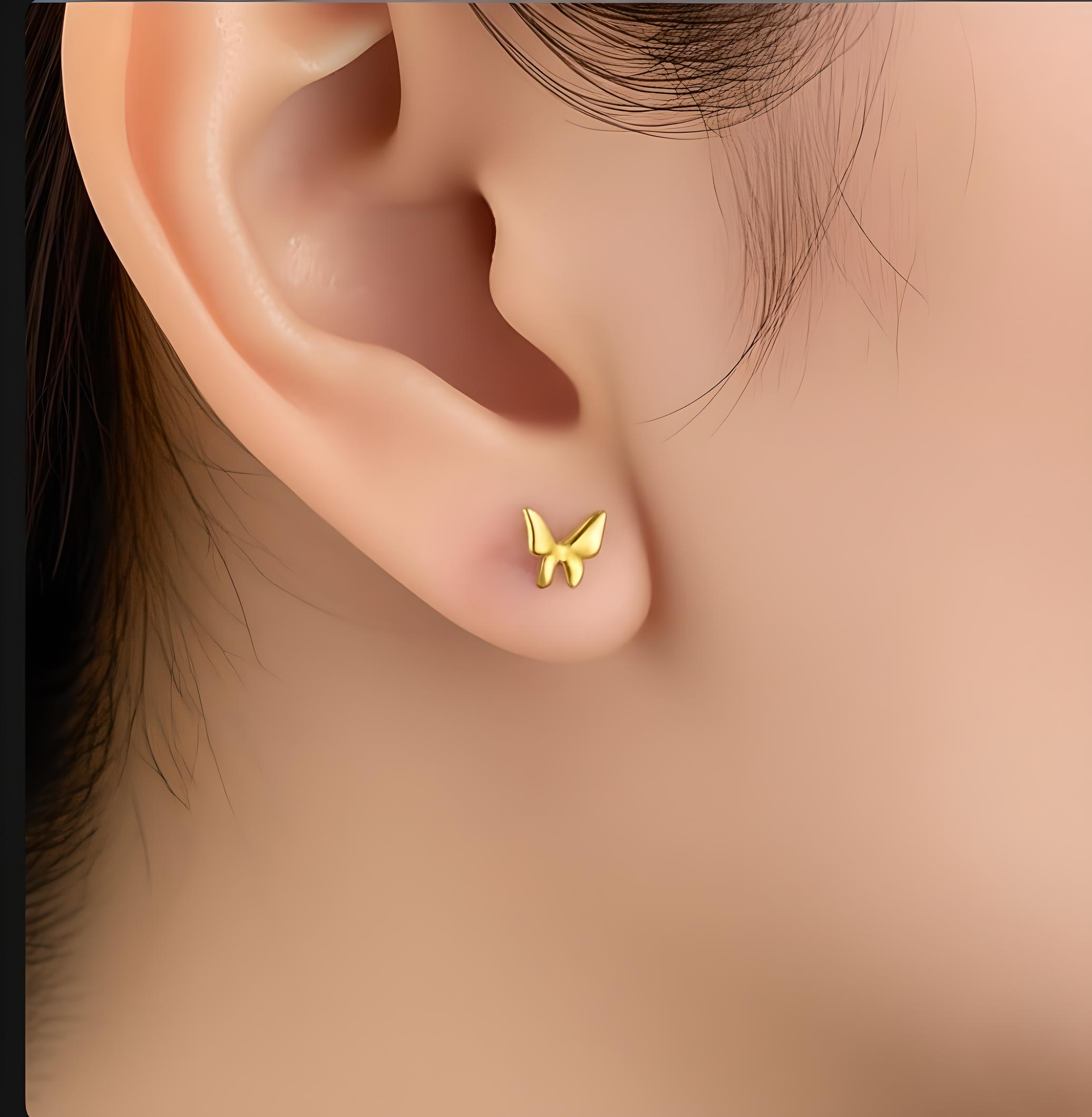 Shiny Butterfly Gold Plated Silver Stud Earrings