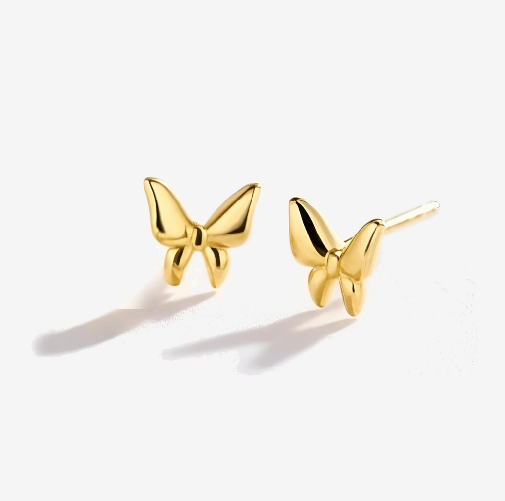 Simple Butterfly Gold Plated Silver Stud Earrings