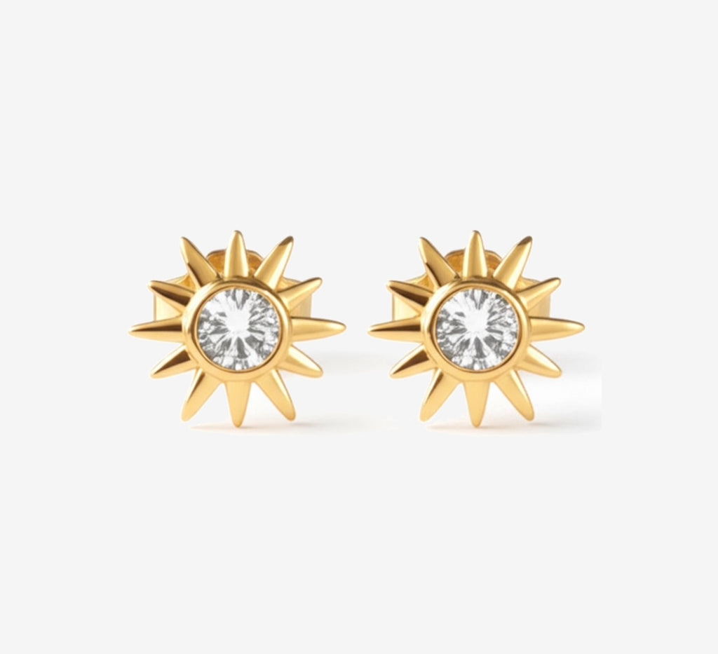 Sun Shaped Gold Plated Silver Stud Earrings