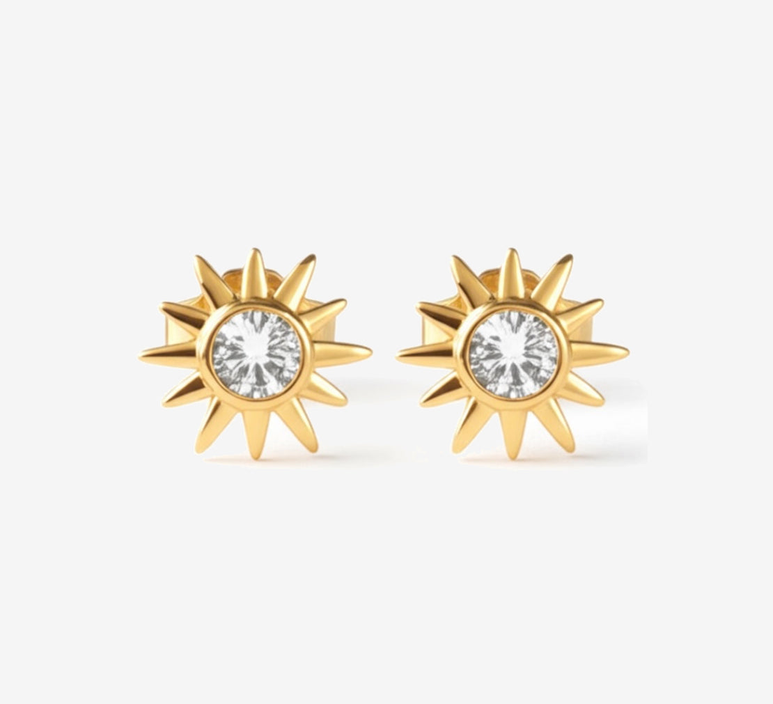 Sun Shaped Gold Plated Silver Stud Earrings