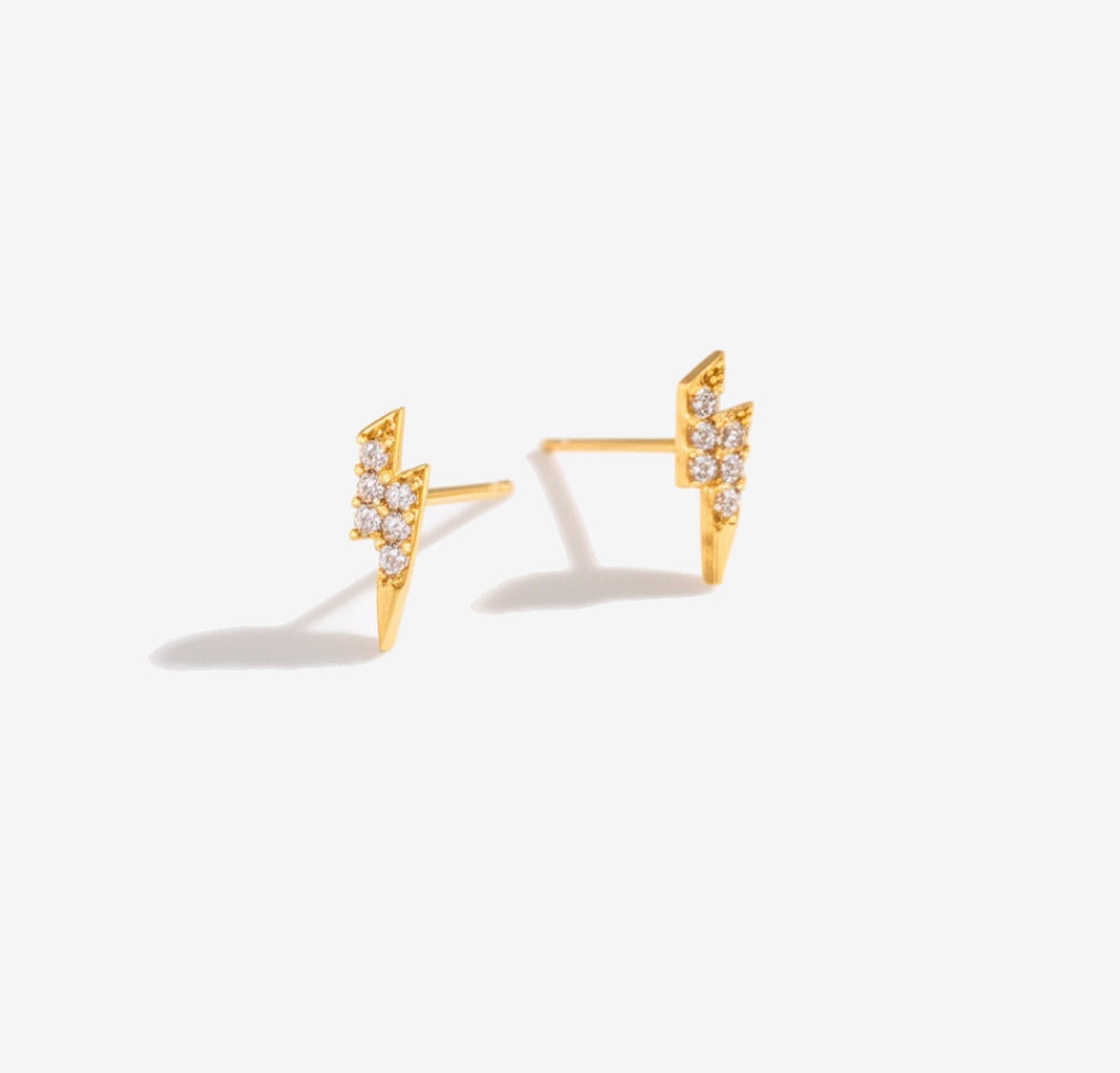 Lightning Bolt Gold Plated Sterling Silver Stud Earrings
