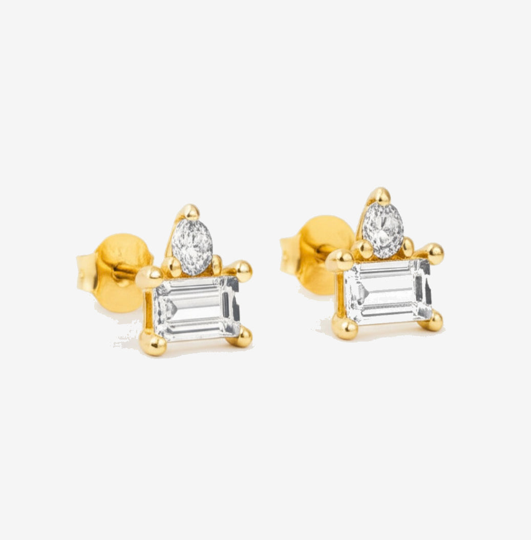Baguette Cubic Zirconia Gold Plated Stud Earrings
