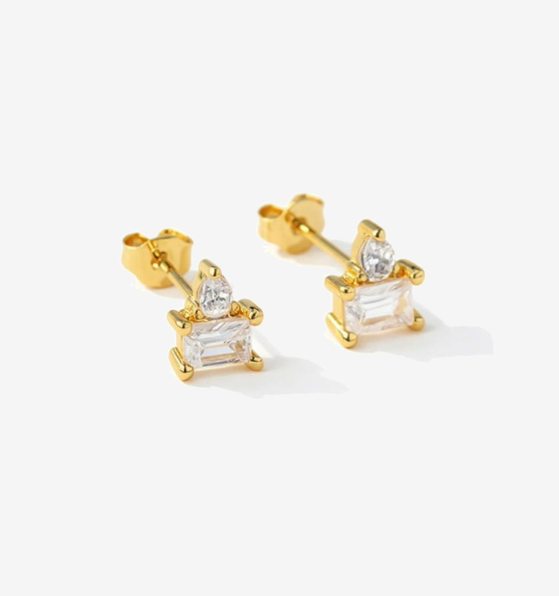 Baguette Cubic Zirconia Gold Plated Stud Earrings