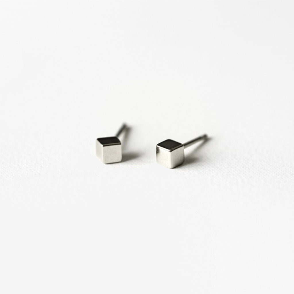 Minimalist Cube Sterling Silver Stud Earrings