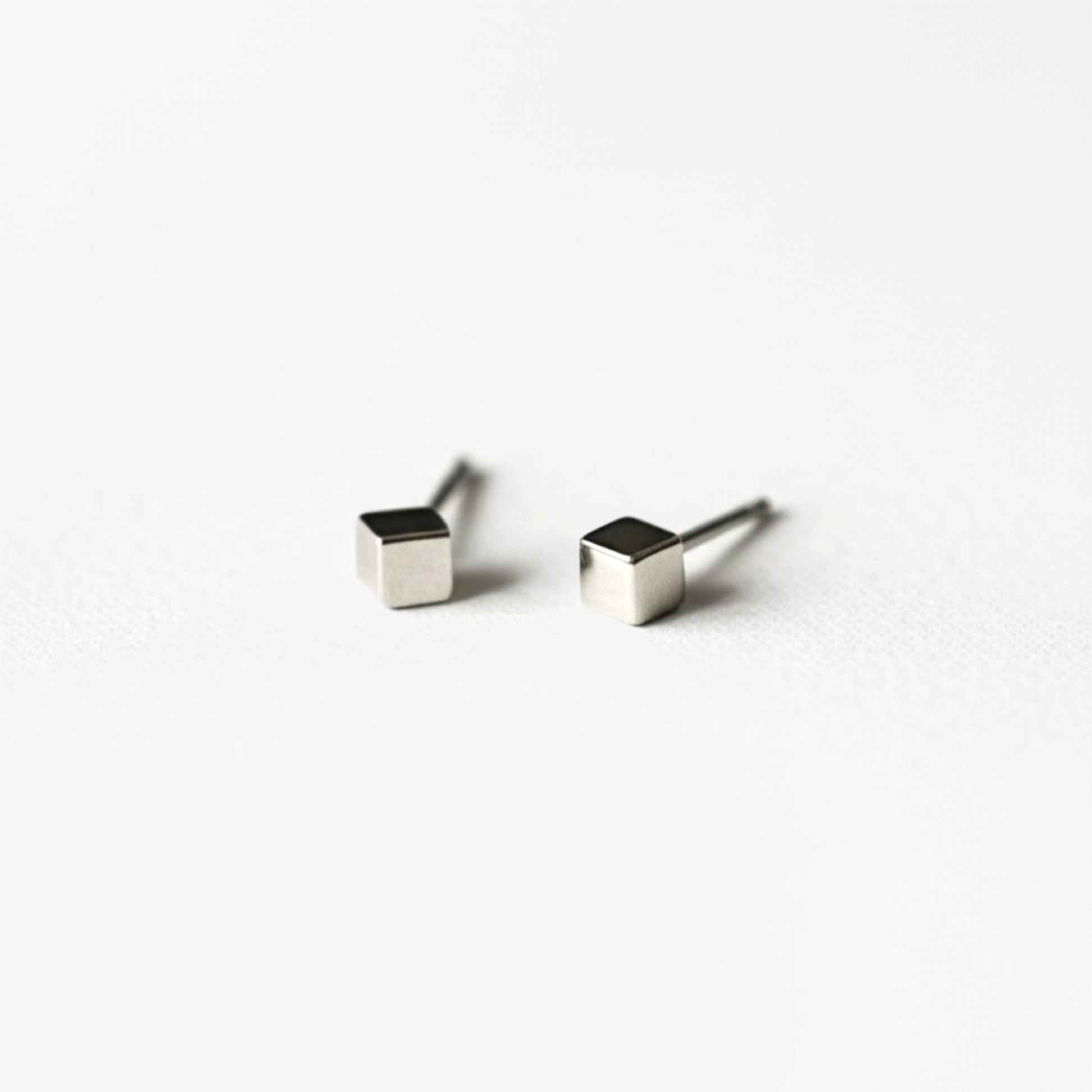 Minimalist Cube Sterling Silver Stud Earrings