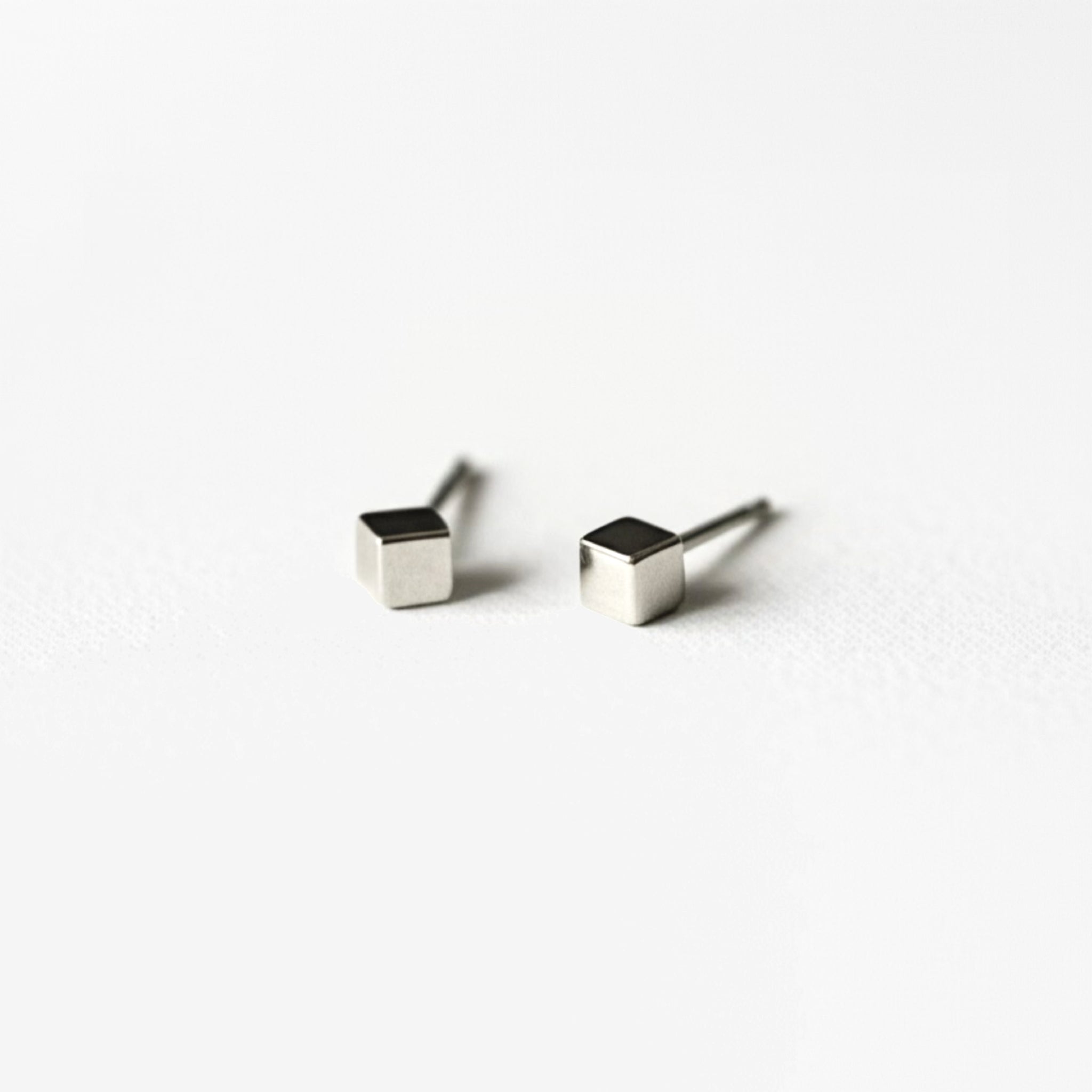 Minimalist Cube Sterling Silver Stud Earrings