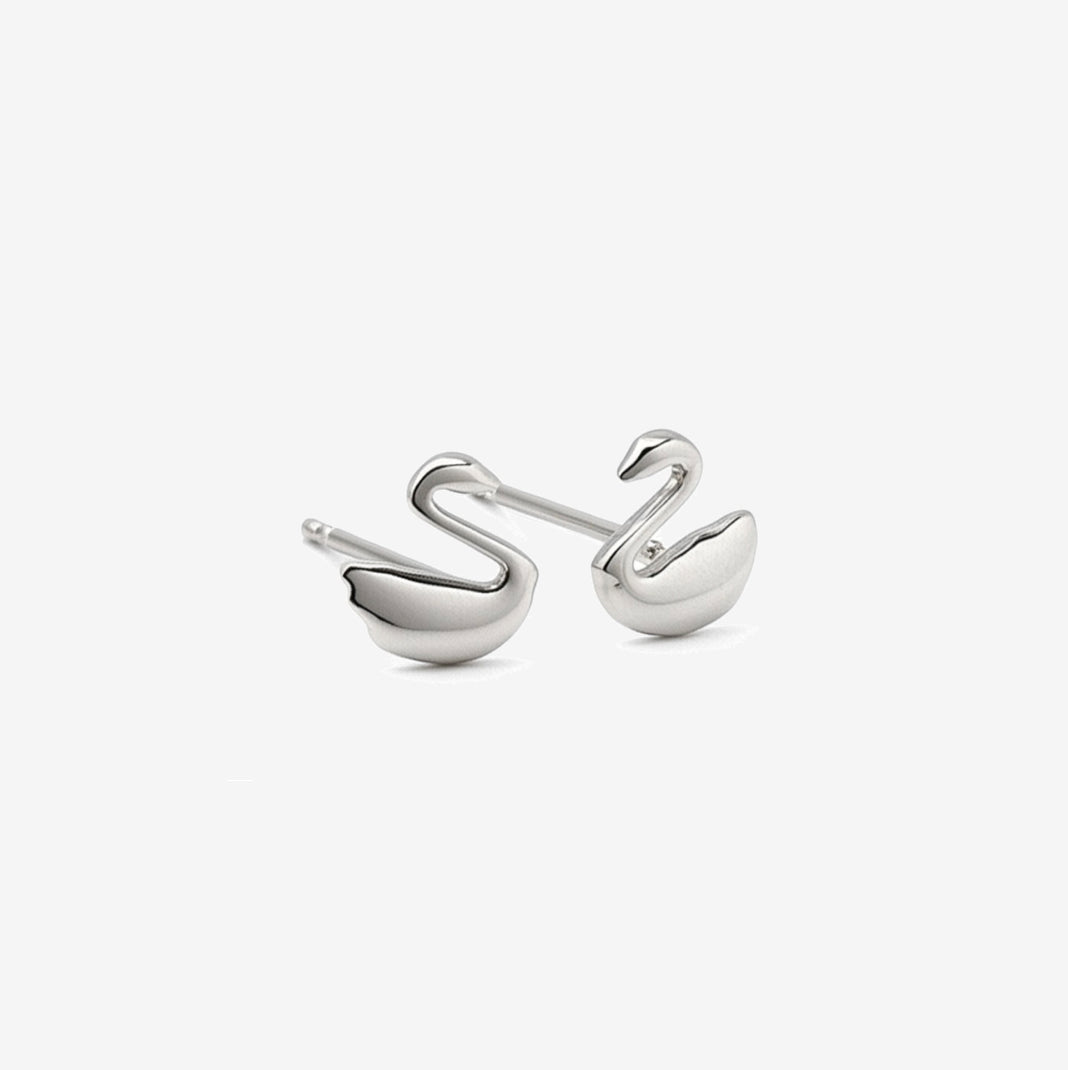 Simple Swans Sterling Silver Stud Earrings