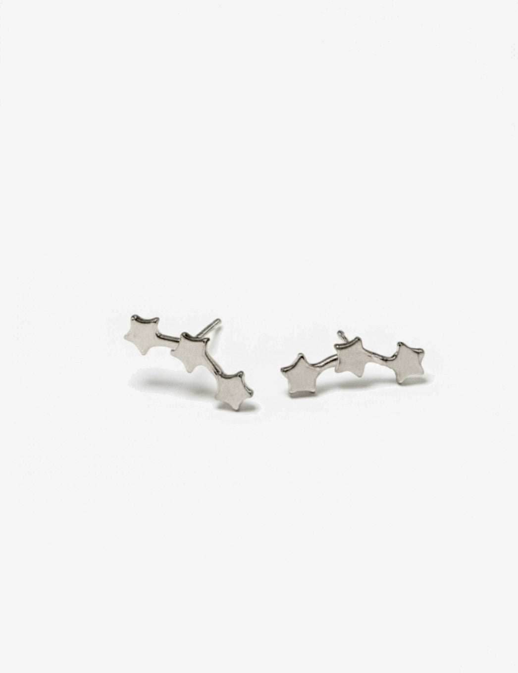 Three Start Sterling Silver Stud Earrings