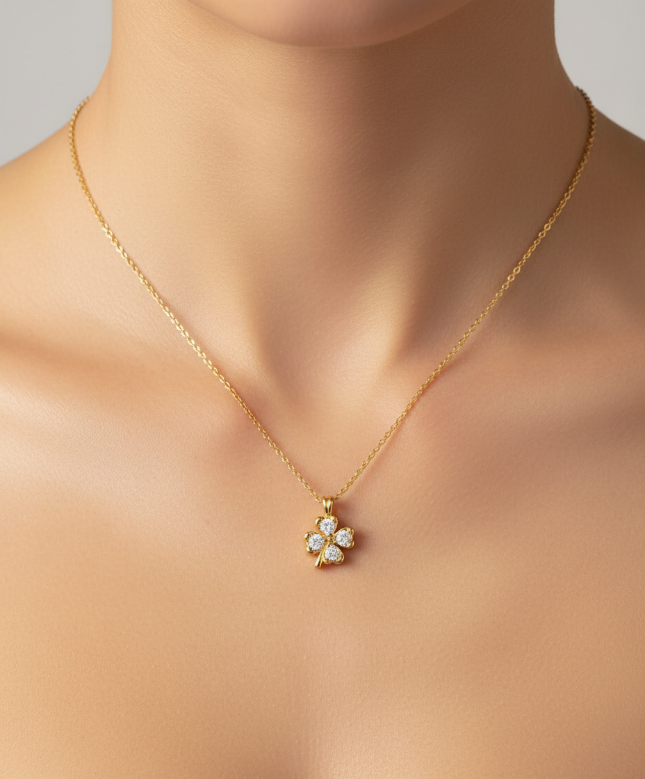 Clover CZ Gold Plated Silver Necklace