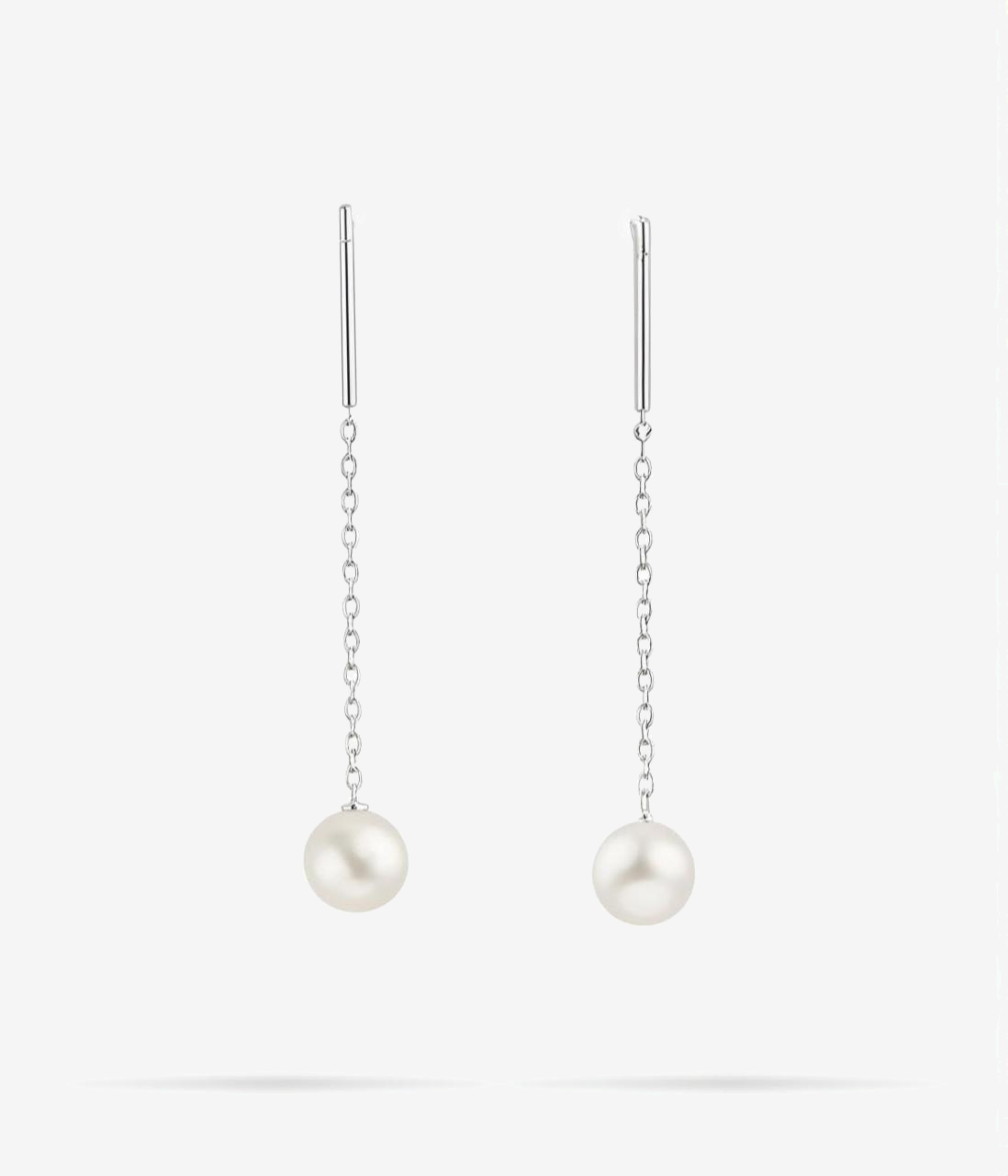 Delicate Silver Tread with Pearls Earrings