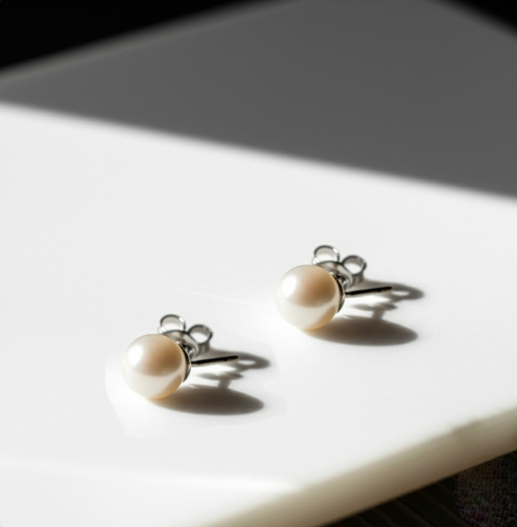 White Seashell Sterling Silver Stud Earrings