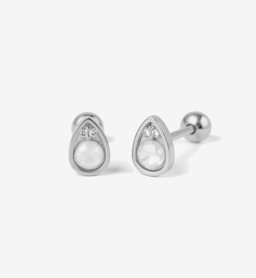 Small Opalite Teardop Stud Earrings in Silver