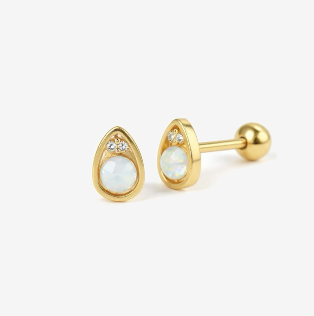 Small Opalite Teardop Stud Earrings in Gold