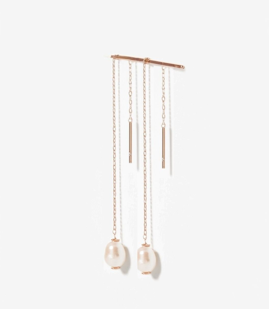 Rose Gold and Pink Pearl Silver Threader Earrings