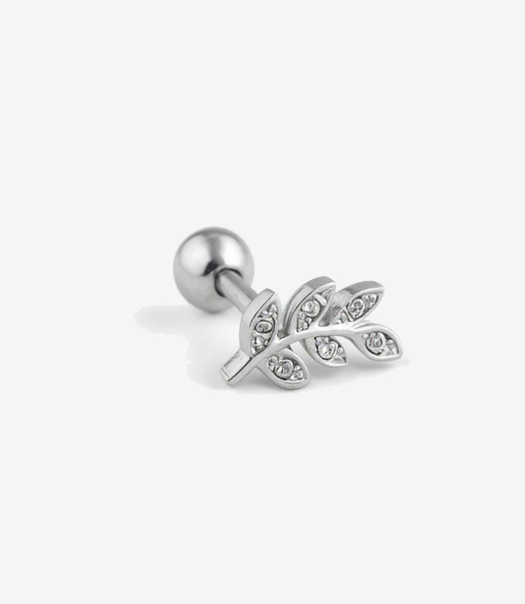 Leaf with Cubic Zirconia Stud in Silver