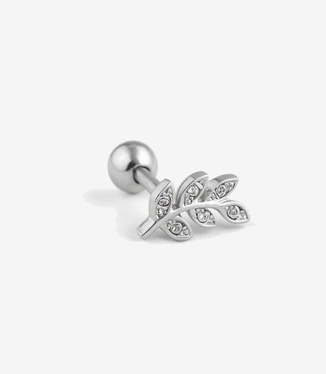 Leaf with Cubic Zirconia Stud in Silver