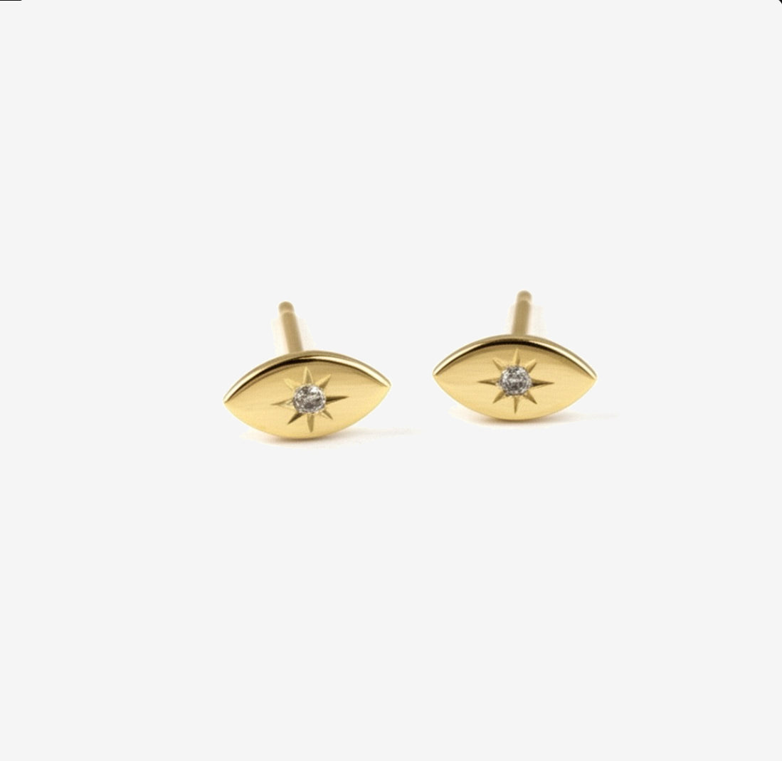 Sparkling Eye Sterling Silver Studs in Gold