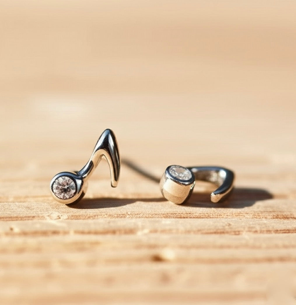 Music Note Sterling Silver Single Stud Earrings