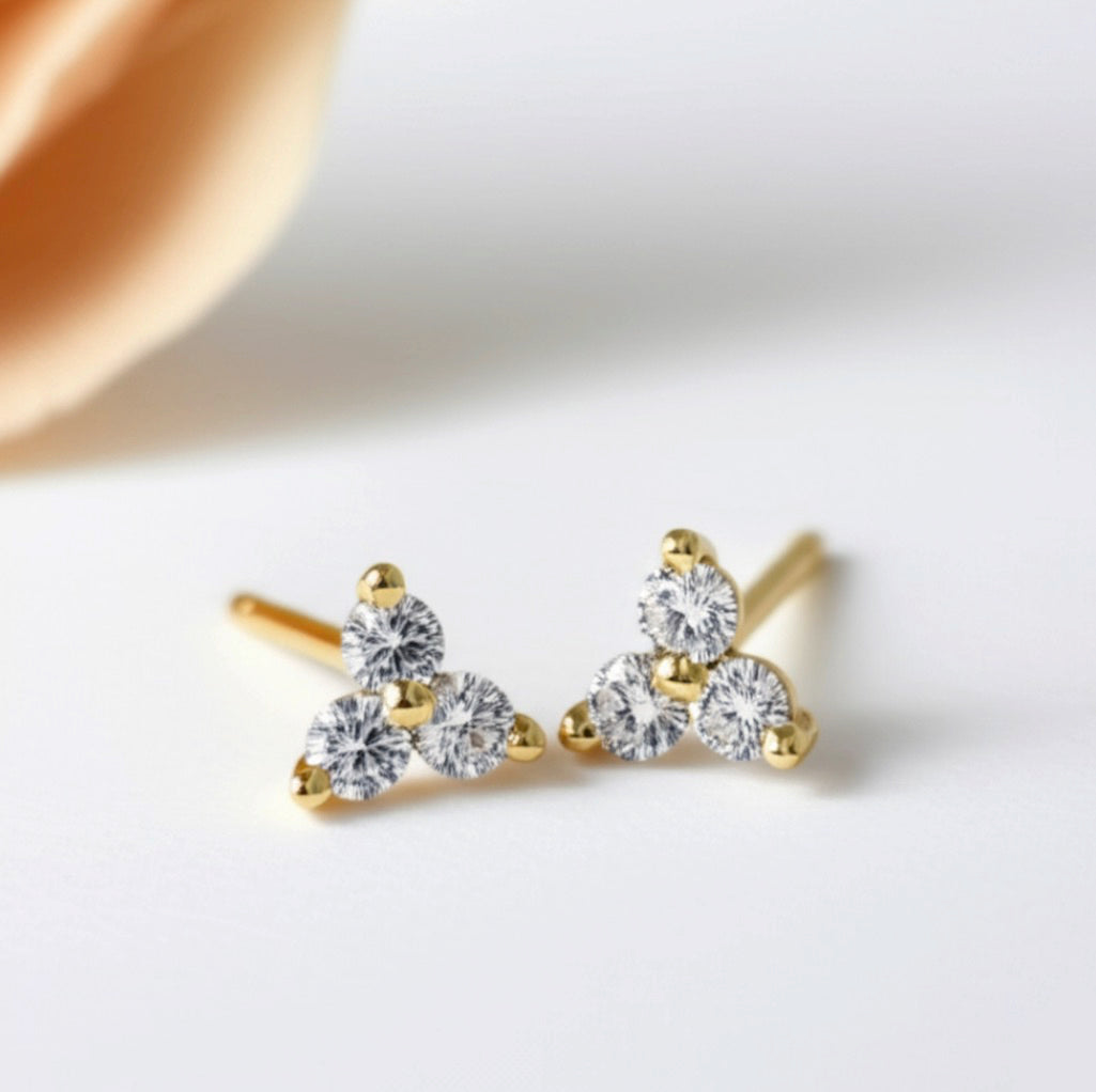 Mini Daisy Cubic Zirconia Gold Stud Earrings