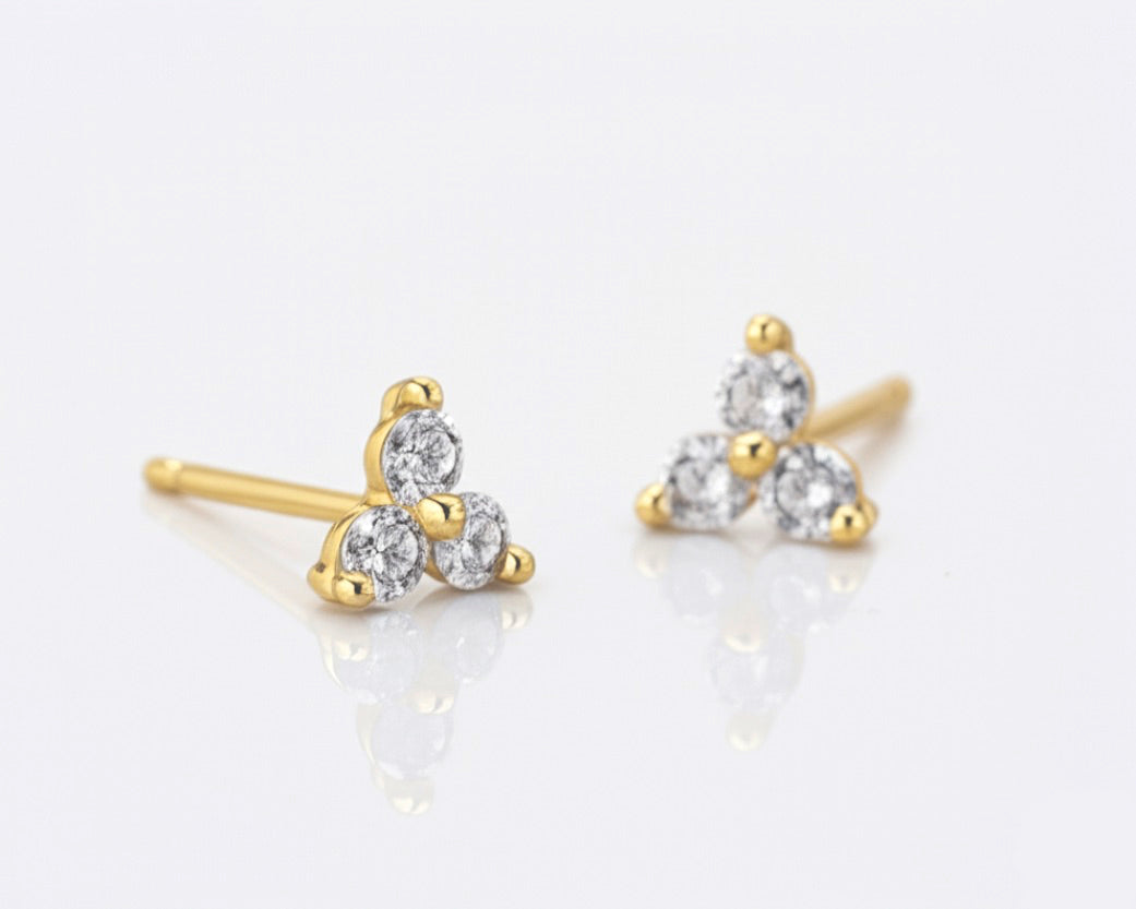 Mini Daisy Cubic Zirconia Gold Stud Earrings