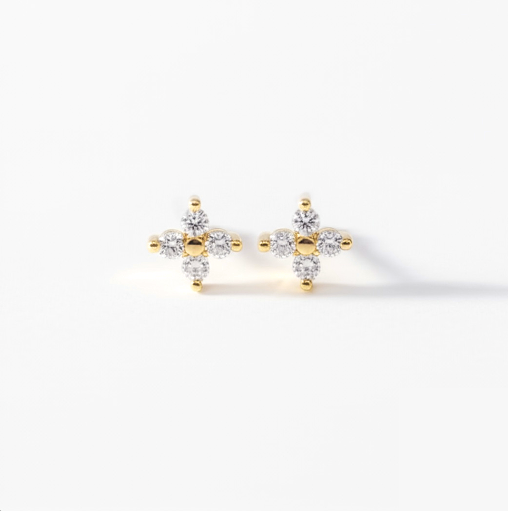 Delicate Clover Cubic Zirconia Gold Plated Studs