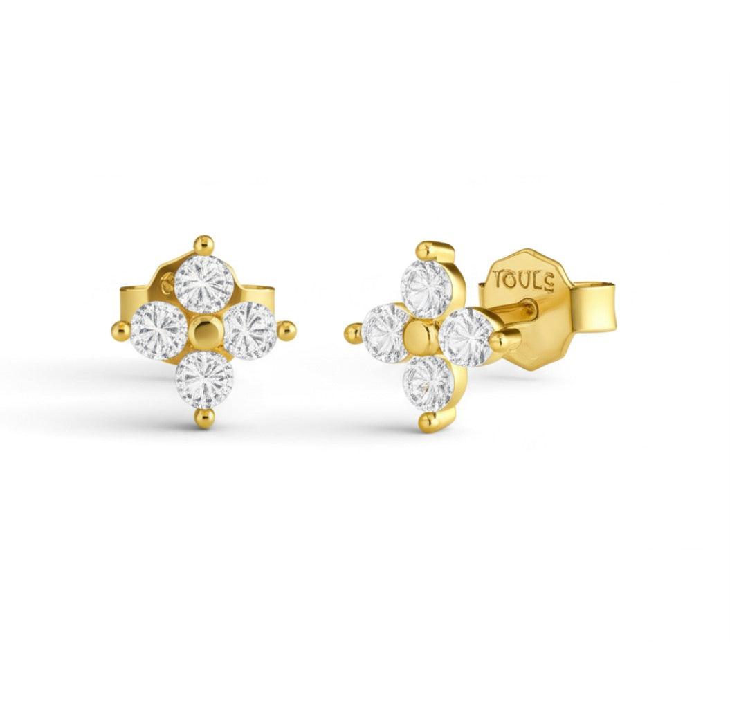 Delicate Clover Cubic Zirconia Gold Plated Studs