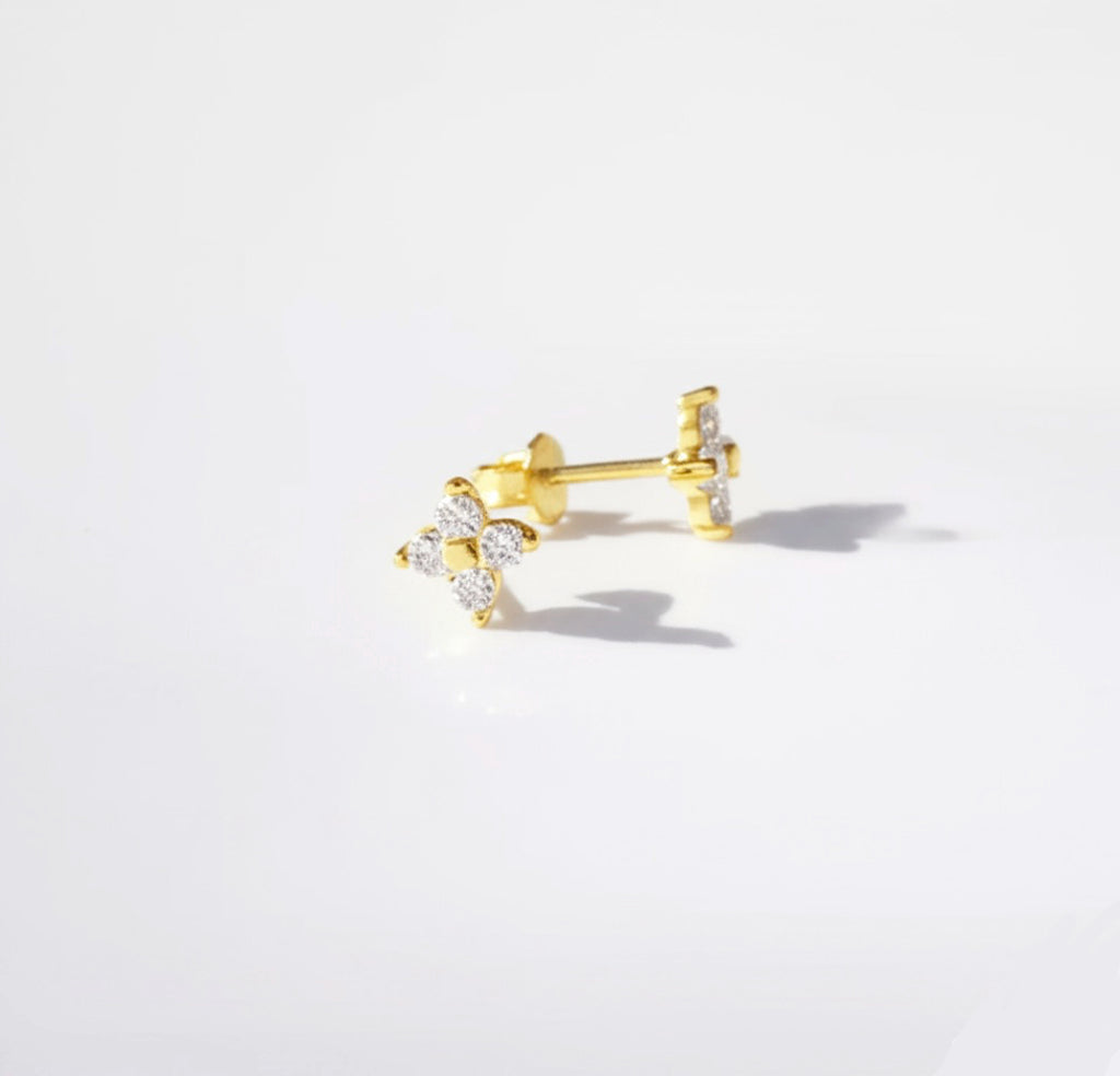 Delicate Clover Cubic Zirconia Gold Plated Studs