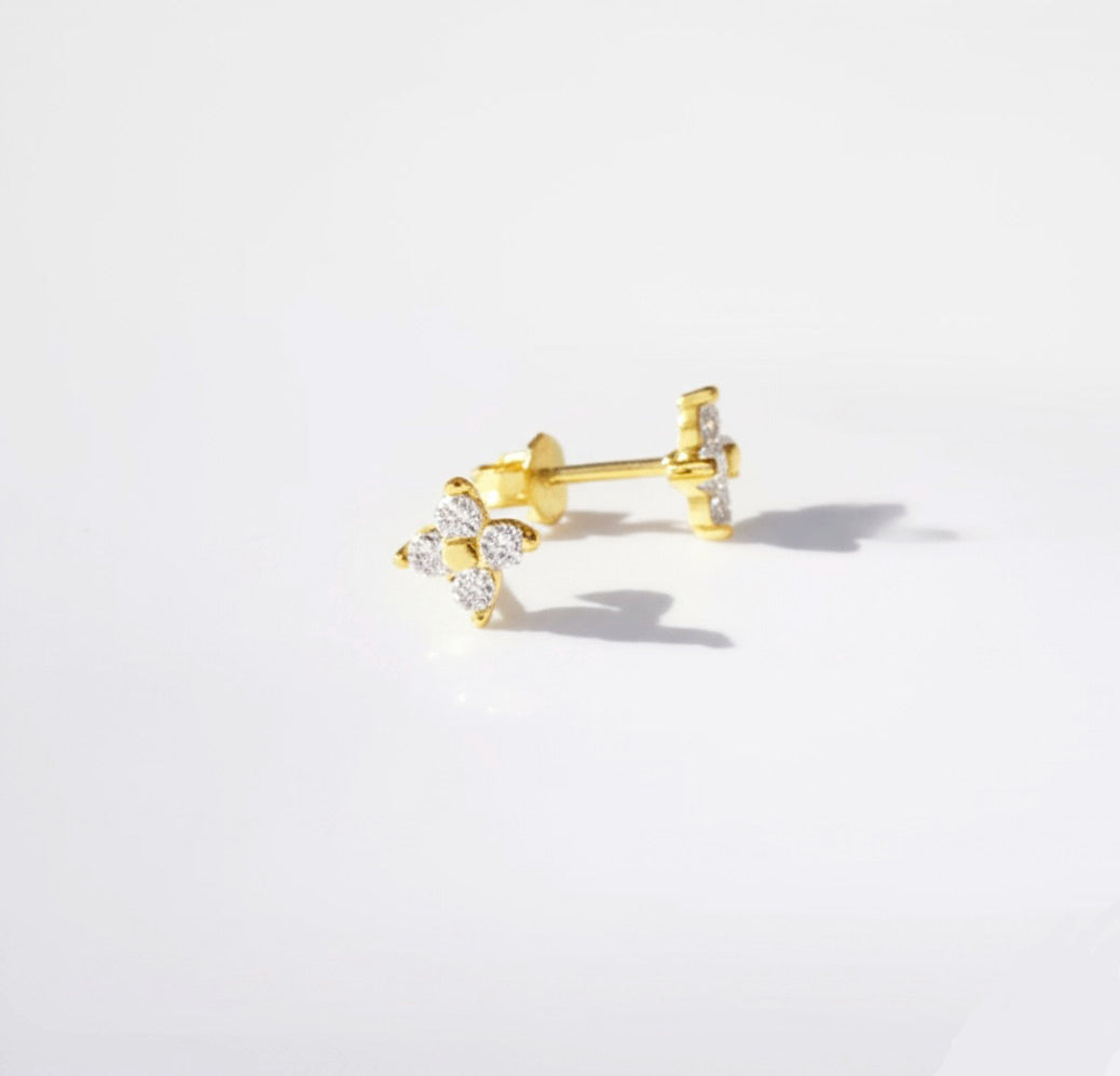 Delicate Clover Cubic Zirconia Gold Plated Studs
