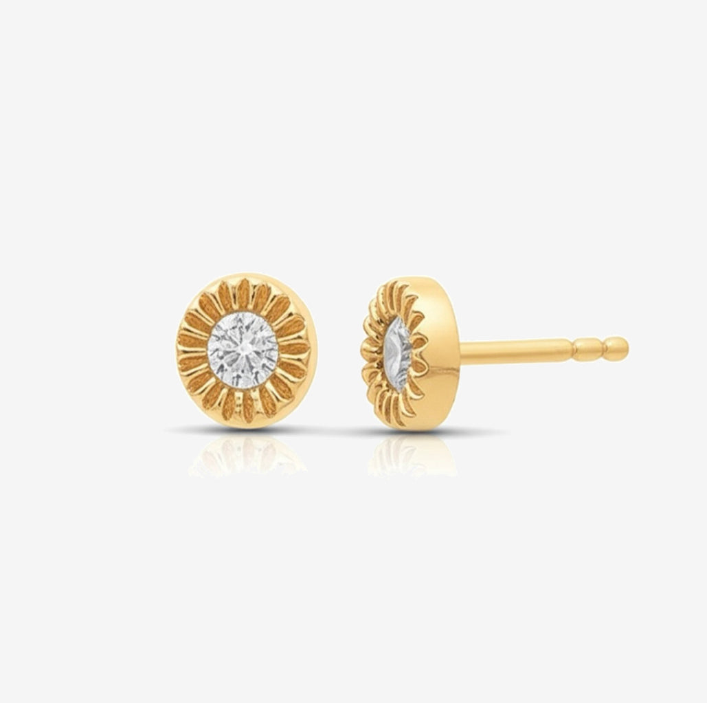 Sunflower Cubic Zirconia Gold Plated Stud Earrings