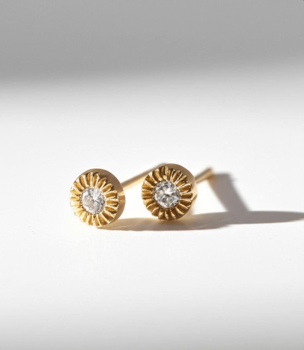 Sunflower Cubic Zirconia Gold Plated Stud Earrings